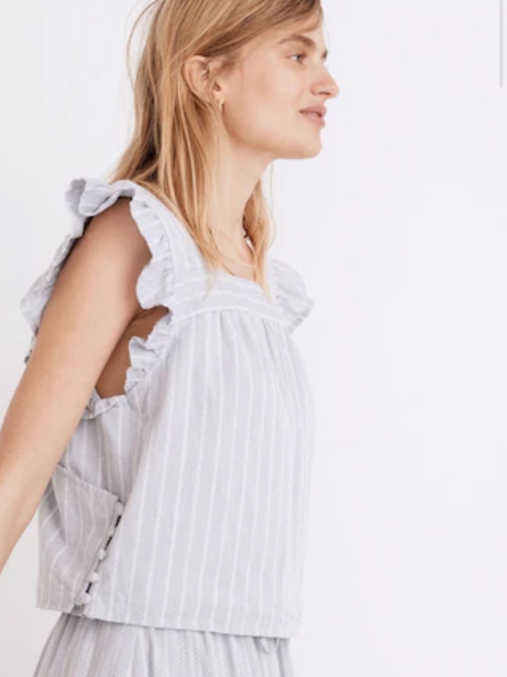 Madewell Light Gray Striped Ruffle Strap Tank